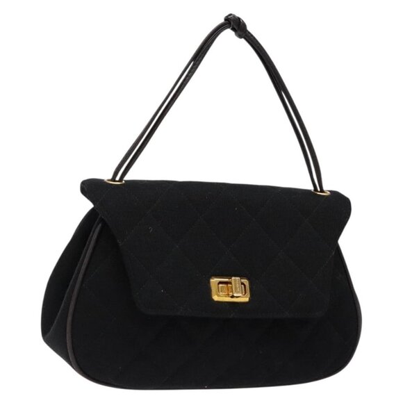 CHANEL Matelasse Hand Bag Cotton Black Gold CC Auth PP873 - Picture 1 of 16